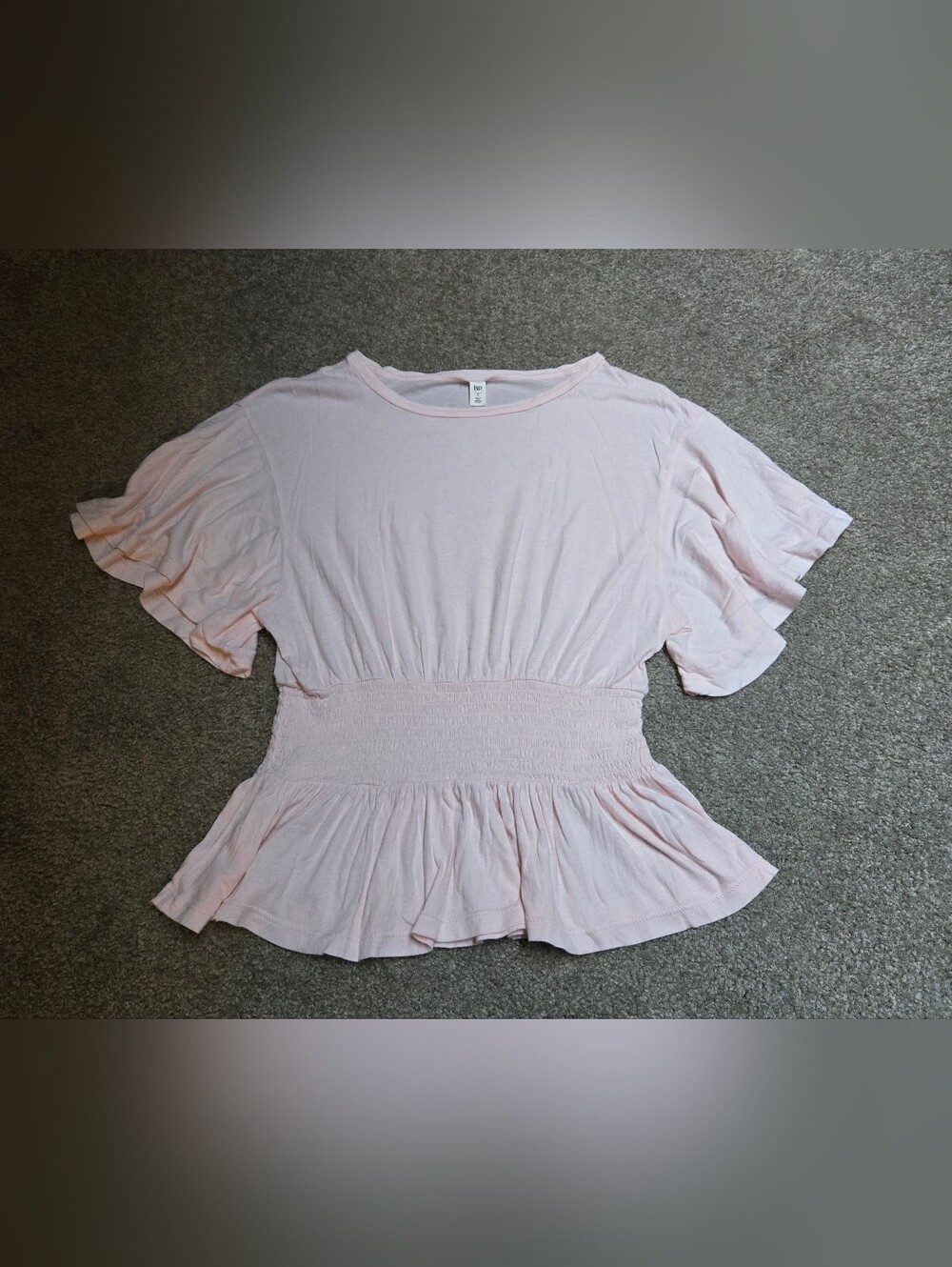 BP Pale Pink Smocked Waist Peplum Tee S